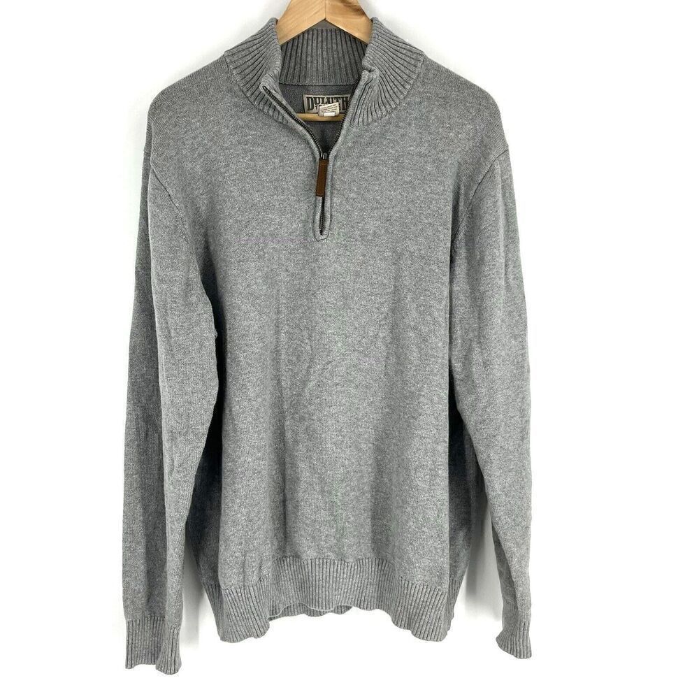 Duluth Trading Sweater Size Large Mens Gray Strongarm 1/4 Zip Mock Neck Cotton